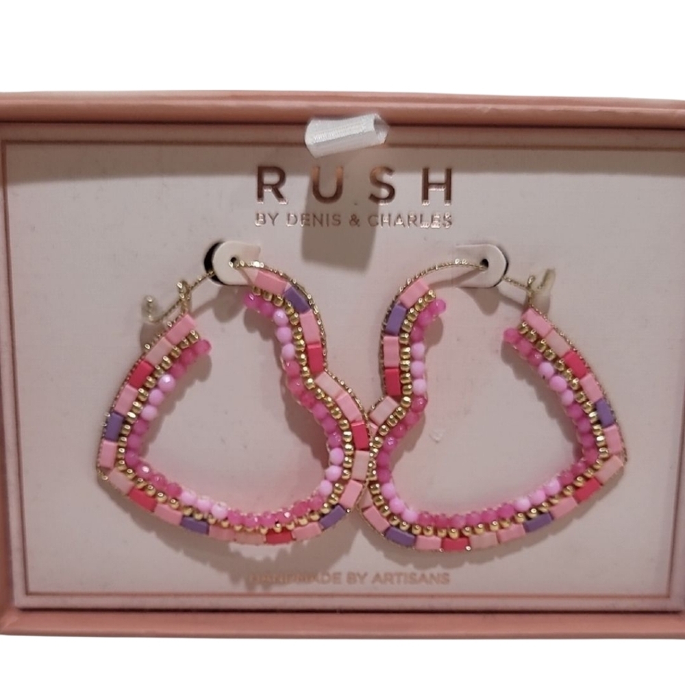 🩷▪️RUSH▪️ Pink and Purple Handmade By Artisians Beaded Earrings